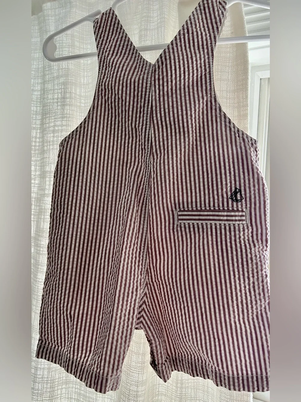 Petit Bateau Striped Seersucker Short Overalls 6 mo/67 cm unisex 100% cotton